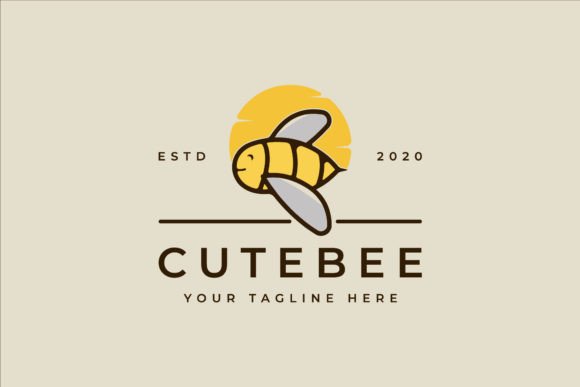 Cute Bee Line Art Logo Vector Design