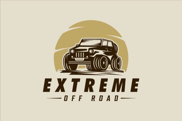 Off Road Car with Sun Logo Vintage Graphics