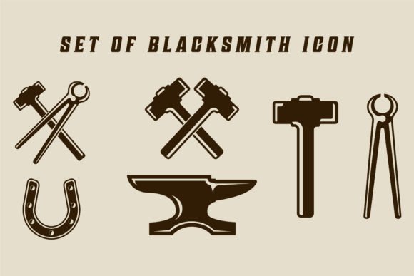 Set of Isolated Blacksmith Icon Vector: Graphics & Logos for Craft Brands