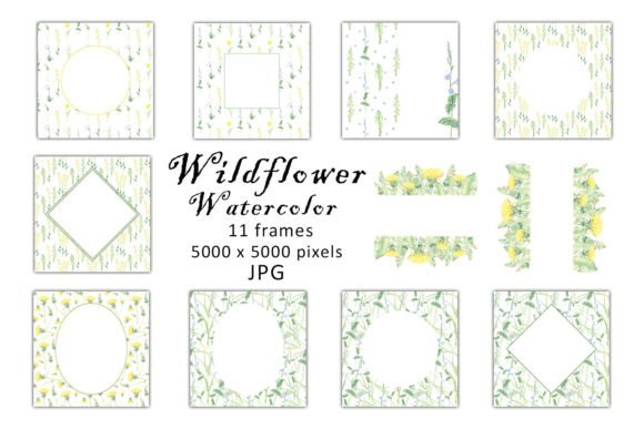 Watercolor Frames Clipart Wildflower JPG: Graphics & Illustrations